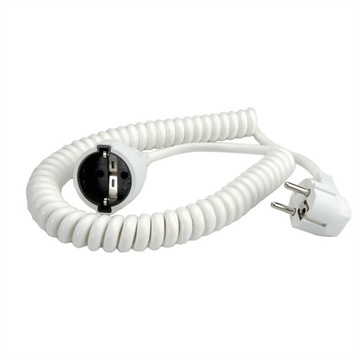 BACHMANN Kabel przedłużacz spiralny z uziemieniem Schuko 230V/16A biały 2m