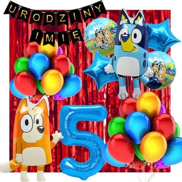 ŚCIANKA DEKORACJE ZESTAW BALONÓW BLUEY 5 URODZINY+DOWOLNE IMIĘ 39SZT