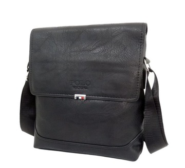 МУЖСКАЯ КОЖАНАЯ СУМКА, ЧЕРНАЯ С КЛАПАНОМ