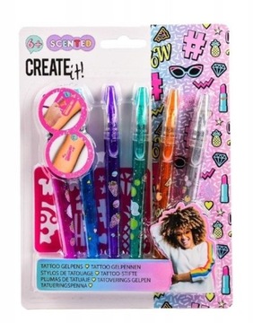 Маркеры для тату Create It, 6 шт. с трафаретом, ароматизированные