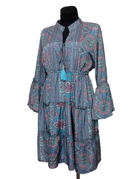 SUKIENKA Indyjska BOHO falbany TUNIKA (03) jedwab SILK INDIA ONE SIZE