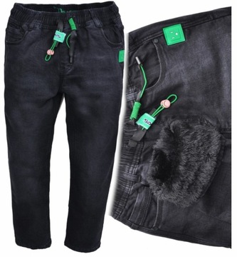 TELLO Spodnie Jeans GUMA ocieplane futerkiem GRUBE czarne r 176/182