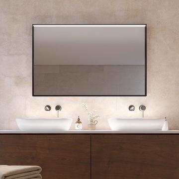 Czarne lustro ścienne z ramą i LED 85x75x5 cm