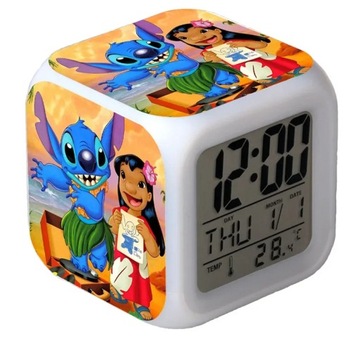 KOLOROWY BUDZIK LED LILO & STITCH Z ROSNĄCĄ ZMIANĄ ŚWIATŁA CYFROWEGO