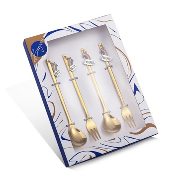 Набор рождественских ложек и вилок из 4 предметов, посуда из нержавеющей стали для рождественской елки с изображением лося