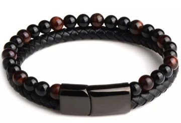 МУЖСКОЙ КОЖАНЫЙ БРАСЛЕТ, ЭЛЕГАНТНЫЕ СТАЛЬНЫЕ БУСЫ, МАГНИТНЫЙ ЗАЖИМ