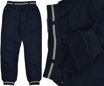 Granatowe SPODNIE Ocieplane Polarem Joggery - 104