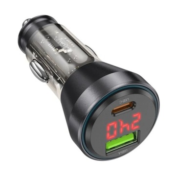 Автомобильное зарядное устройство HOCO USB A + Type C с дисплеем + кабель Type C – L