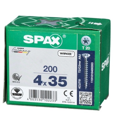 Wkręty SPAX 4x35 T20 pełny gwint 200 szt