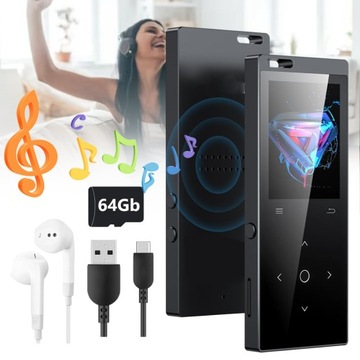 ODTWARZACZ MP3, 64GB ODTWARZACZ MUZYCZNY Z BLUETOOTH, HIFI MP3 Z RADIEM
