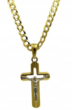 Złoty Łańcuszek Męski Pancerka Pełny Diamentowany z Krzyżykiem 585 Grawer
