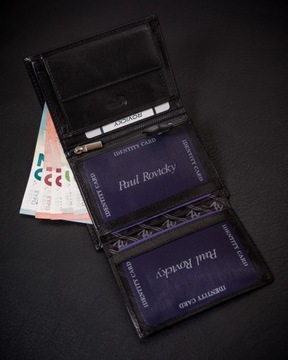Portfel męski skórzany pojemny Rovicky z systemem RFID + pudełko na prezent