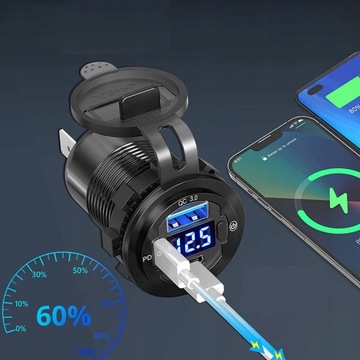 Автомобильный вольтметр USB зарядное устройство QC3.0 2PD 20W