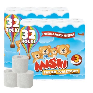 3-СЛОЙНАЯ ТУАЛЕТНАЯ БУМАГА, 32 РОЛИКА, БЕЛЫЕ МИШКИ