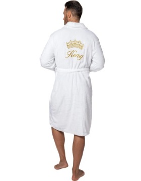 МУЖСКОЙ ХАЛАТ С ВЫШИВКОЙ KING, БЕЛЫЙ С ВОРОТНИКОМ S/M