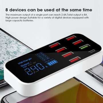 8 портов, несколько USB-зарядных устройств для быстрой зарядки, концентраторы зарядных станций, цифровой дисплей для