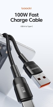 Kabel Toocki USB -USB typ C 2 metry 100W Czarny Solidny Oplot Mocny