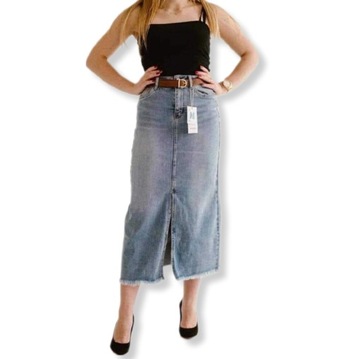 ДЛИННАЯ ДЖИНСОВАЯ ЮБКА В ПОЛОСКУ, ГОЛУБАЯ, РАЗМЕРЫ