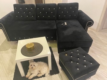 WYGODNY NAROŻNIK TAPICEROWANY GLAMOUR FUNKCJA SPANIA ROZKŁADANY 250 CM