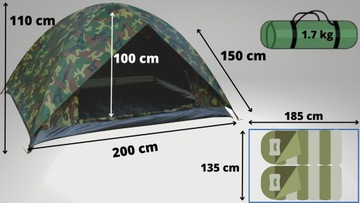 Камуфляжная палатка на 2 человека с туристическими тропиками, легкой и удобной москитной сеткой.