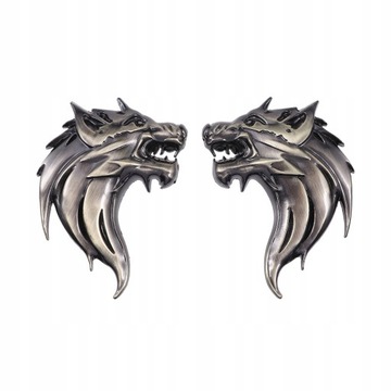 2 sztuk 3D metalowa głowa wilka samochód boczny