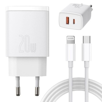 Szybka ładowarka do iPhone USB-C 20W podwójna Baseus z kablem Lightning