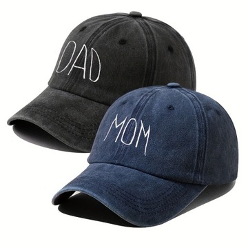 2 Szt. Czapka Z Daszkiem Z Napisem TATA I MAMA Modny Nadruk, Sprany, W