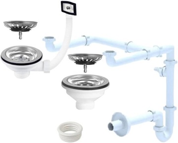 Syfon do zlewu oszczędzający miejsce 2x duże sitka