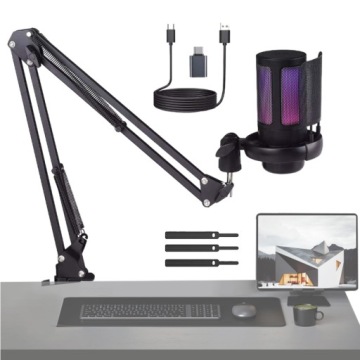 Studiový Kondenzátorový Mikrofon Usb Plug&play, Herní Rgb Světelné Efekty
