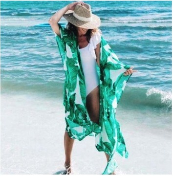 ОБЛОЖКА С ПРИНТОМ ПАРЕО ЗЕЛЕНЫЕ ЛИСТЬЯ ДЛЯ КОСТЮМА МАКСИ