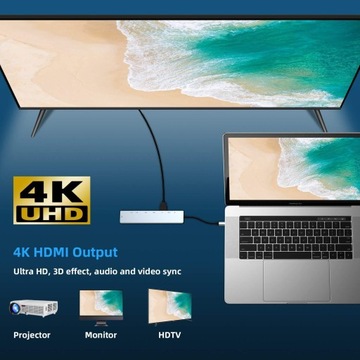 АДАПТЕР-ХАБ 8-в-1 Порт дисплея USB-C 4K/SD/TF RJ45
