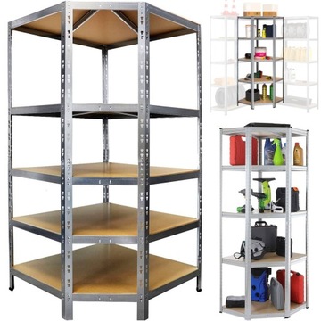 REGAŁ METALOWY NAROŻNY MAGAZYNOWY SKŁADANY GARAŻ 5 PÓŁEK 875kg 180x90x30cm