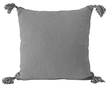 Bawełniana poszewka z chwostami Olga 40x40 hand made na zamek boho - szara