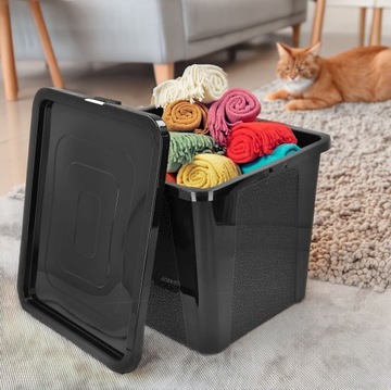 Контейнер пластиковый, 30л, коробка-органайзер, закрытый, черный, для крупных игрушек