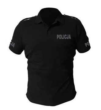 Czarna Koszulka Polo Policja z Pagonami Odblask Flex