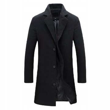 ELEGANCKI DŁUGI MĘSKI PŁASZCZ ZIMOWY WEŁNIANY,3XL