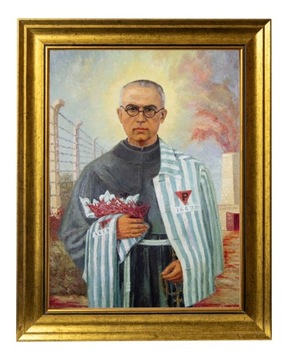 ŚWIĘTY MAKSYMILIAN KOLBE | OBRAZ NA PŁÓTNIE W ZŁOTEJ RAMIE 30X40