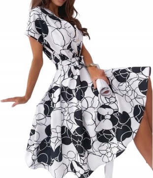 ELEGANCKA SUKIENKA VINTAGE SUKNIA MIDI WZORY KOLOR