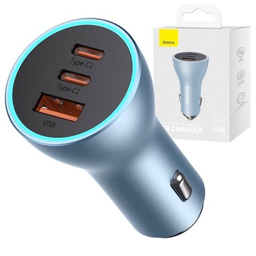 BASEUS ŁADOWARKA SAMOCHODOWA USB/2x USB-C 65W 3A