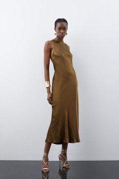 G618 SATYNOWA MAXI SUKIENKA KHAKI KAREN MILLEN