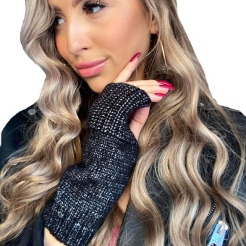 RĘKAWICZKI DAMSKIE melange mitenki CZARNE