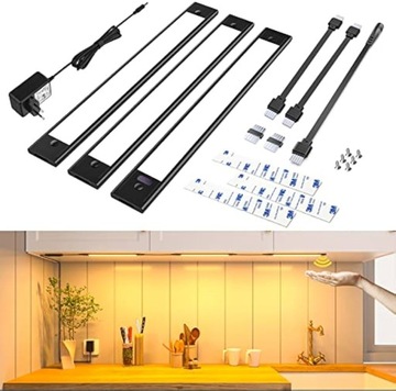 LAMPKA LISTWA LED PODSZAFKOWA BEZDOTYKOWA CZARNA 3x 30cm