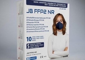 10x Maska FFP2 Maseczka przeciwpyłowa JB FFP2 półmaska Granatowa
