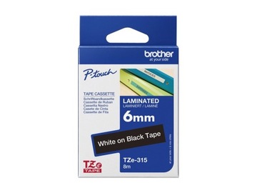 Brother TZE315 TZE-315 6mm biały na czarnym 8m