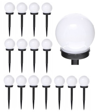 16x Lampa Solarna Ogrodowa LED Kula 10cm biała