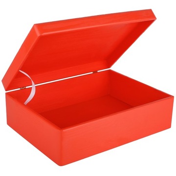 Красная деревянная коробка с крышкой, 40х30х14 см.