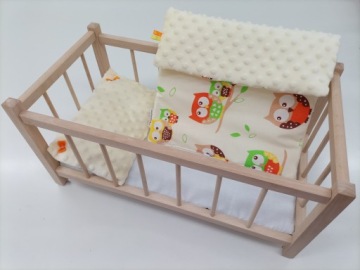 DREWNIANE ŁÓŻECZKO DLA LALEK + POŚCIEL MINKY