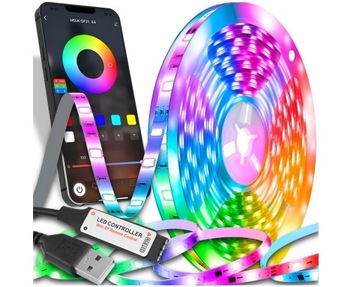 Taśma LED RGB 5050 5M MULTIKOLOR STEROWANA NA TELEFON APLIKACJA MUZYKA USB