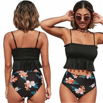 STRÓJ KĄPIELOWY DWUCZĘŚCIOWY BIKINI WYSOKI STAN MODELUJĄCY DAMSKI CZARNY S