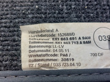 AUDI A1 DYWANIKI PODŁOGI WYCIERACZKI 8X0864450 8X1863691A EUROPA KOMPLET